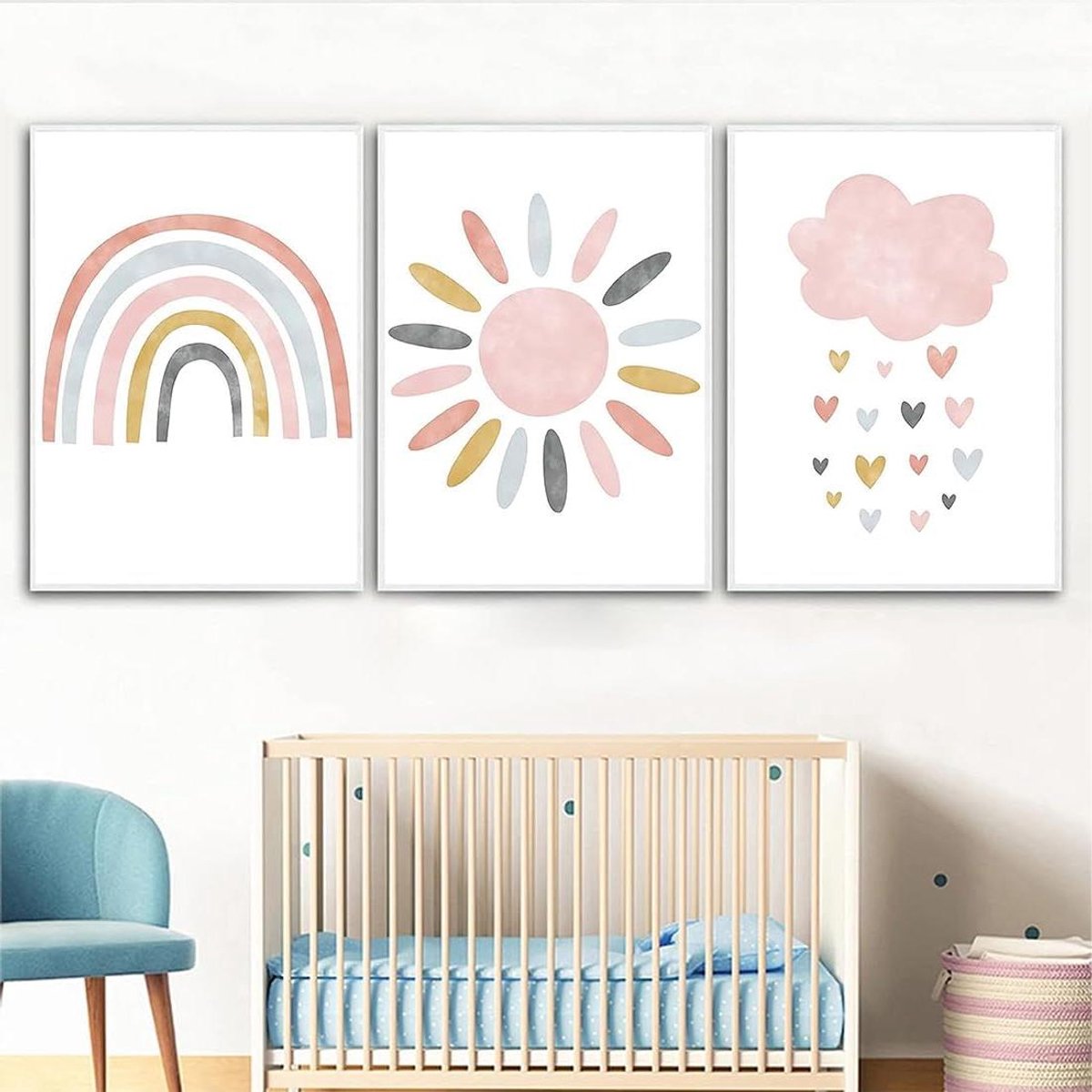 Inovra - Set van 3 regenboogposters voor kinderkamer decoratie A4 . - Babykameraccessoires
