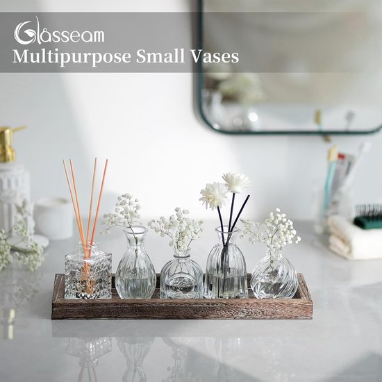 Hewory Kleine vazen voor tafeldecoratie bruiloft: 12 vaas glazen vazen kleine tafeldecoratie voor bruiloftsdecoratie - moderne bloemenvaas glas kleine glazen vazen bloem vaas smal voor woonkamer