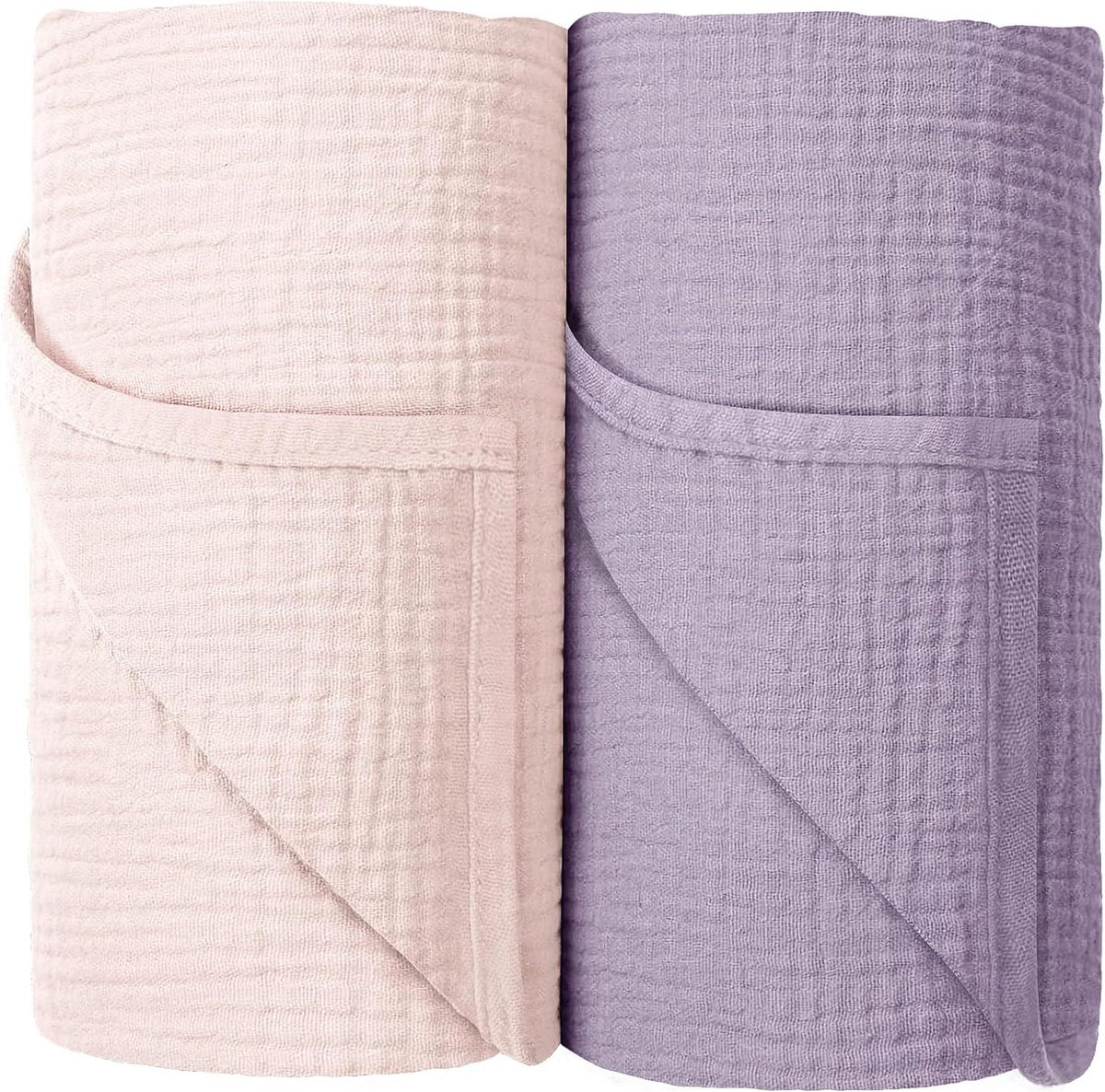 Mousseline inbakerdoek van 100% katoen voor baby's - Ademend en zacht - 100 x 100 cm - 2 stuks in roze en paars - Uniseks - Voor jongens en meisjes - Ontvangstdekens met 2-3 jaar nodig