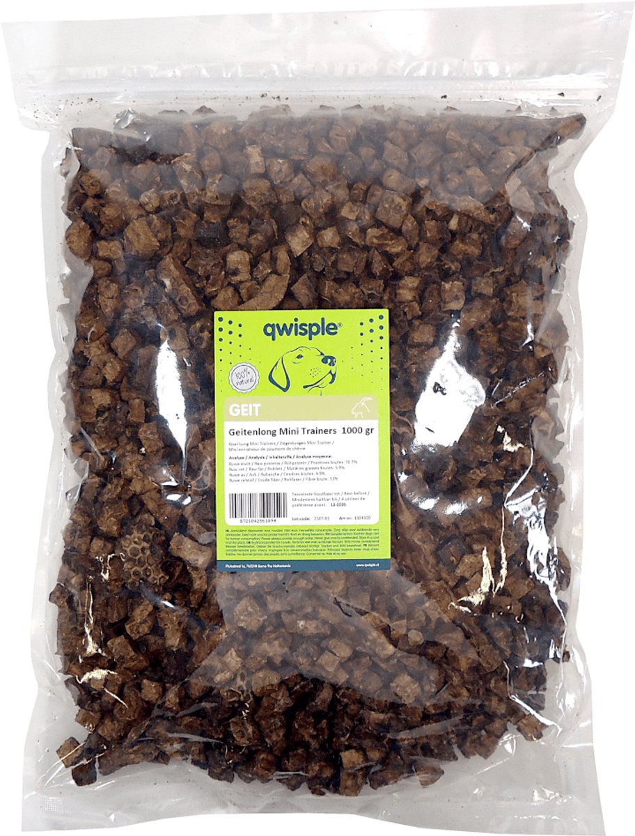Qwisple Geitenlong Mini Trainers - Gedroogde Natuurlijke Hondensnacks - 1000 gr