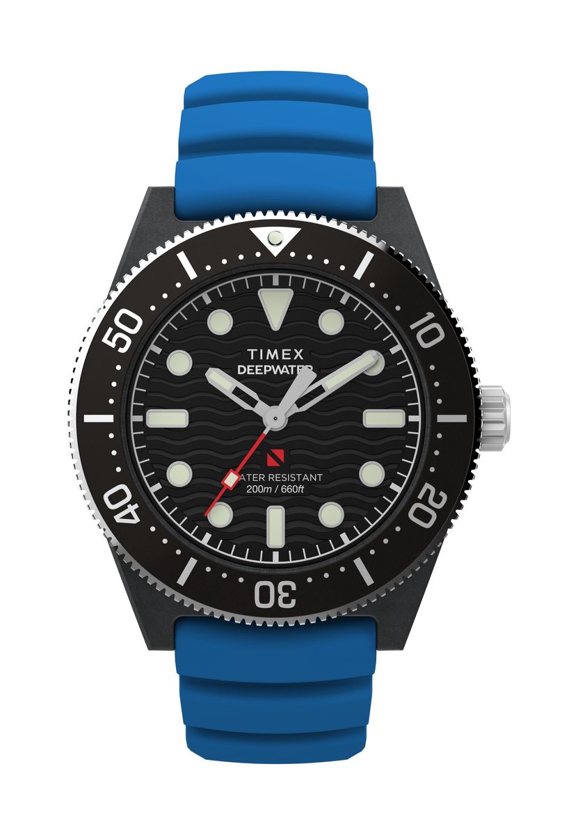 Timex Deep Water Reef 200 Quartz Analoog Horloge Blauw Kast: 100% Hars | Armband: 100%Synthetisch Rubber 43 TW2Y02500AJ