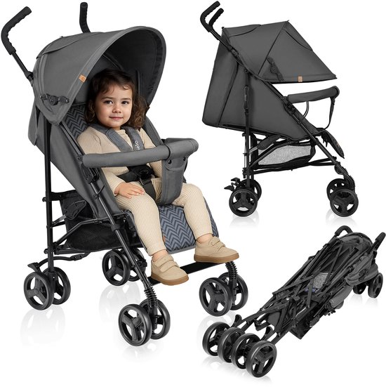 Lionelo Elia - Buggy - Lichte 7kg en Duurzame Kinderwagen - Paraplu Buggy - 5-Punts Gordel - Rijke set - Grote Mand - Muskietennet - Geschikt voor Kinderen tot 15 kg - Verstelbare rugleuning tot Ligpositie en voetensteun - van 6 maanden tot 5 jaar