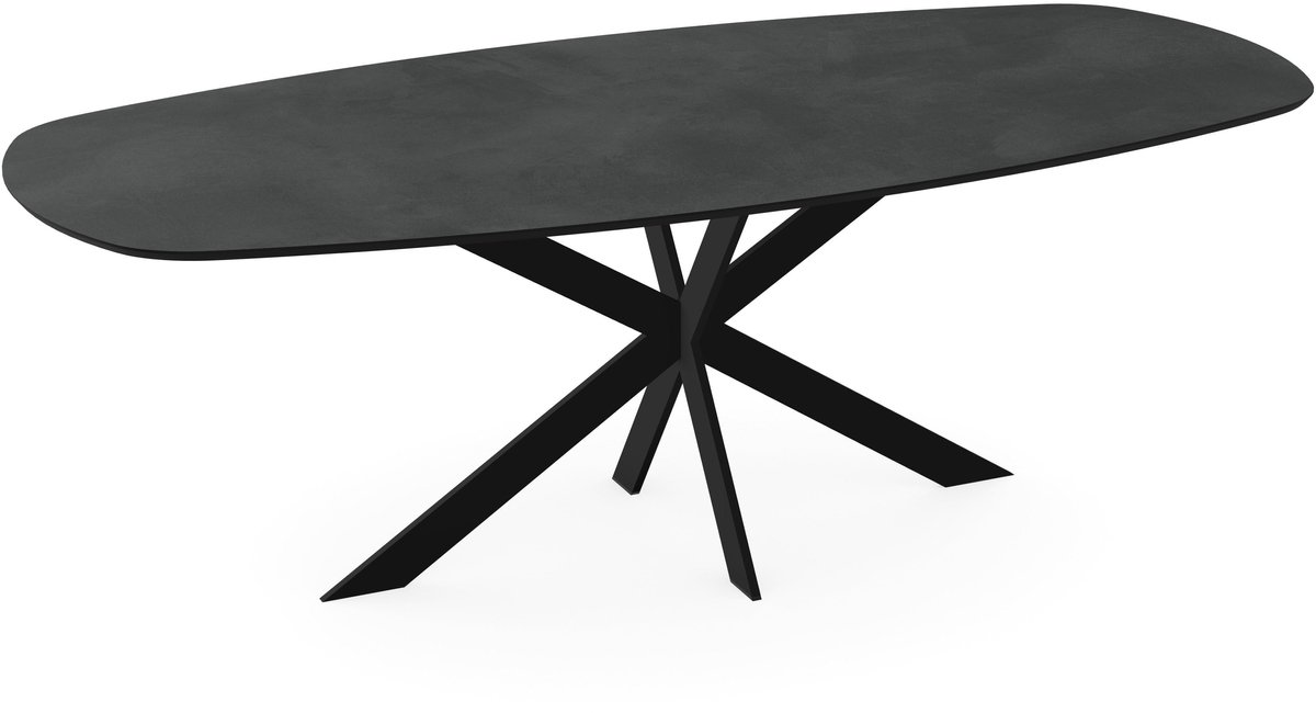 Deens ovale melamine eettafel - donker betonlook onderstel - beton tafel 160 x 80 cm