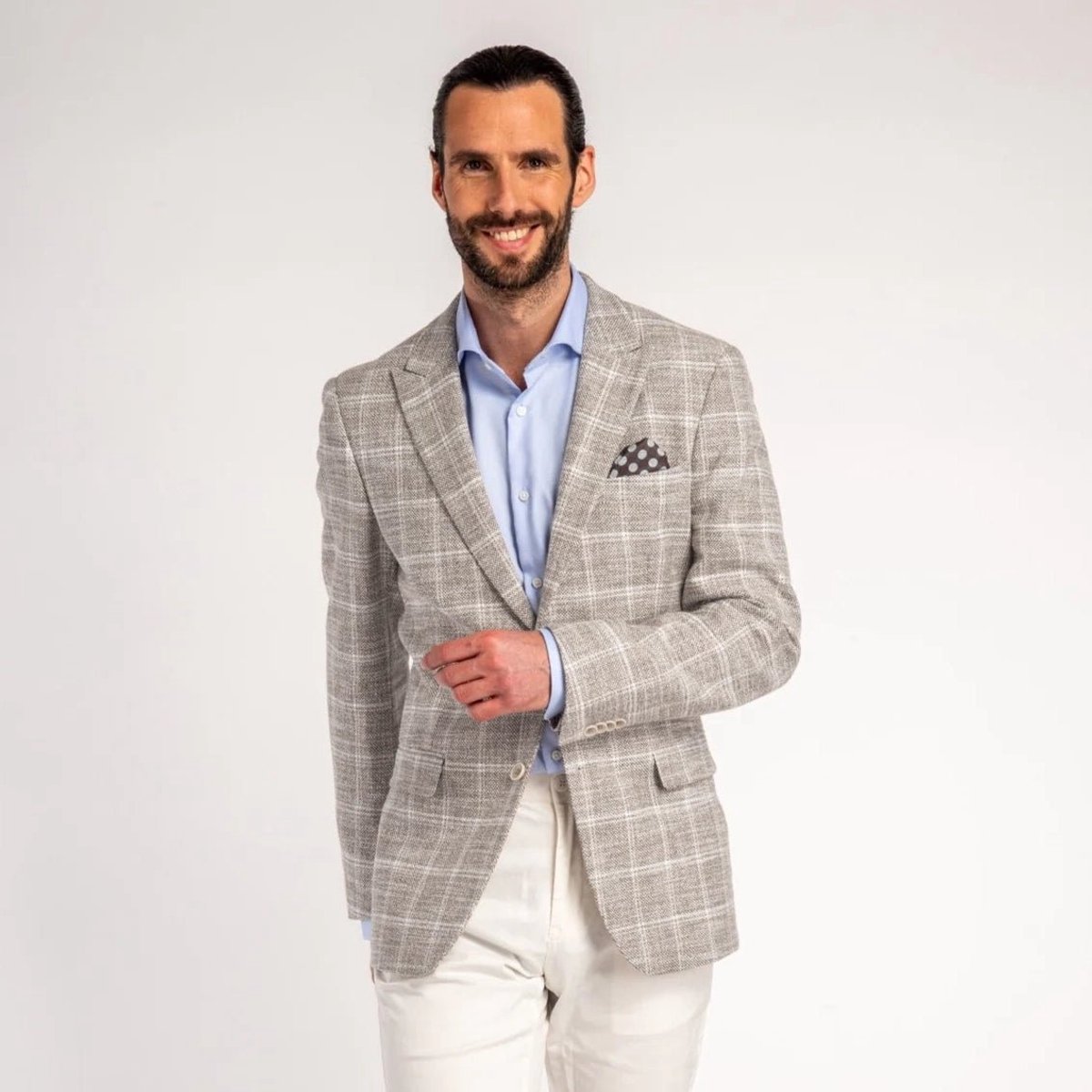 GENTS - Colbert linnenkatoen ruit - Katoen - Bruin - Maat XL (106)
