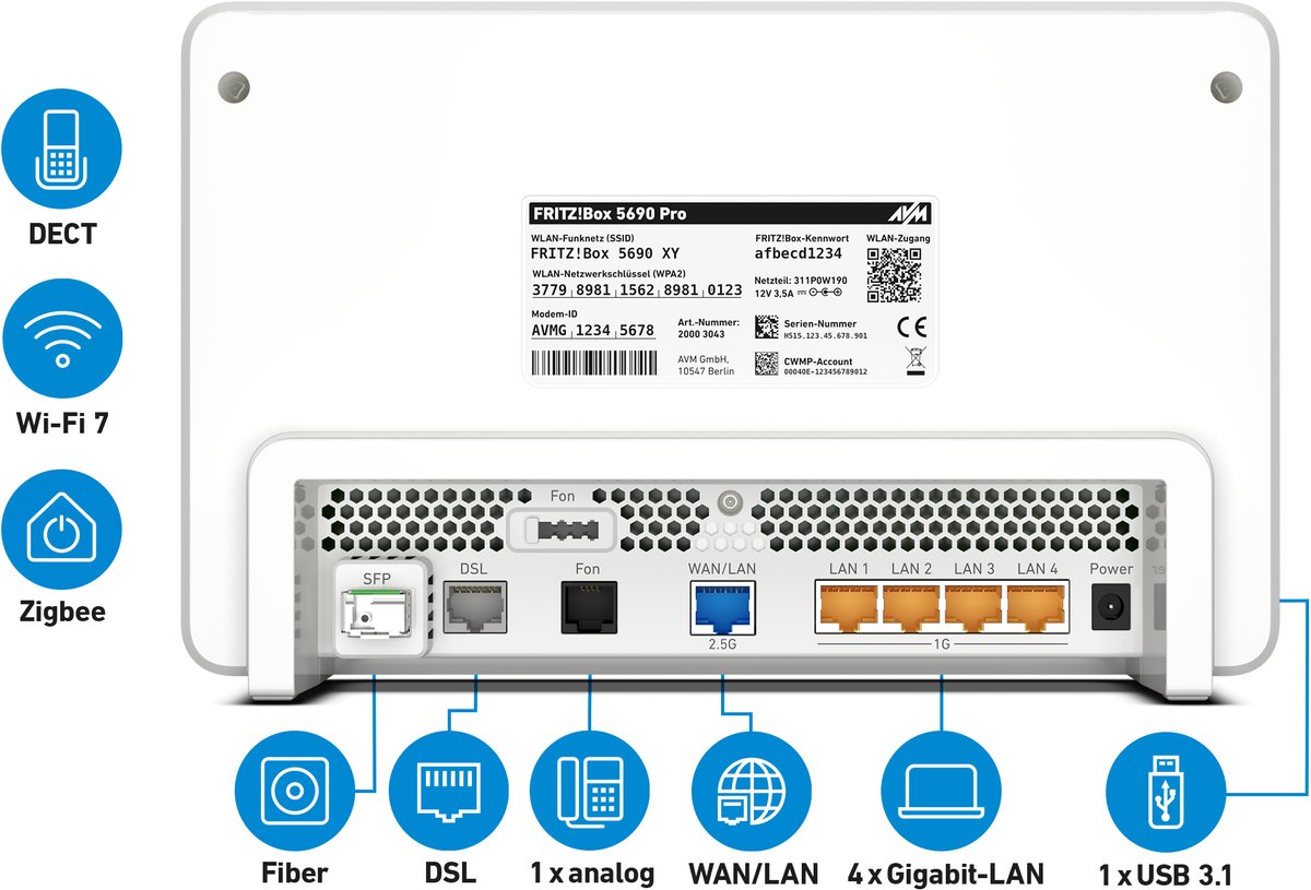 AVM FRITZ!Box 5690 Pro - Draadloze Router - Mesh - WiFi Versterker - Tri-Band - WiFi 7 – foto 3