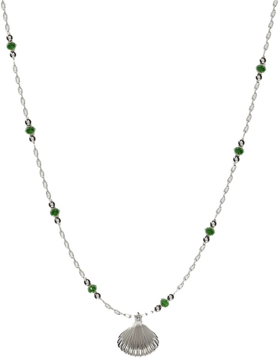 Elysian - Dames Ketting Zilver - Green Shell Halsketting - Gepolijst Roestvrij Staal - Hypoallergeen - 45 + 5cm
