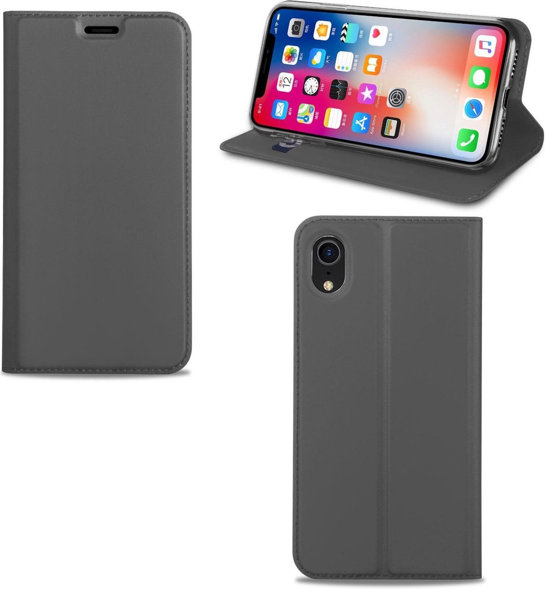 Apple iPhone Xr Hoesje Grijs met Pashouder