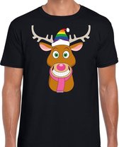 Foute Kerst t-shirt Gay Ruldolf met regenboog muts en roze sjaal zwart voor heren S