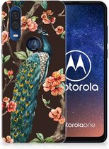 Motorola One Vision TPU Hoesje Pauw met Bloemen