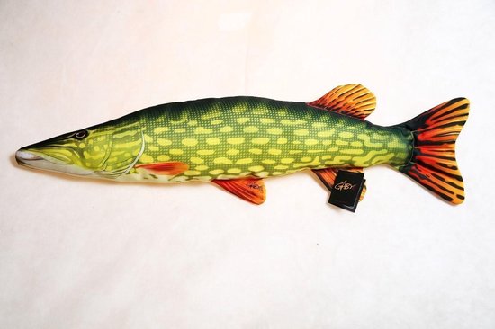 Kussen vis - Snoek - Meerkleurig - Vismodel kussen - Groot formaat - Sierkussen - 80 cm