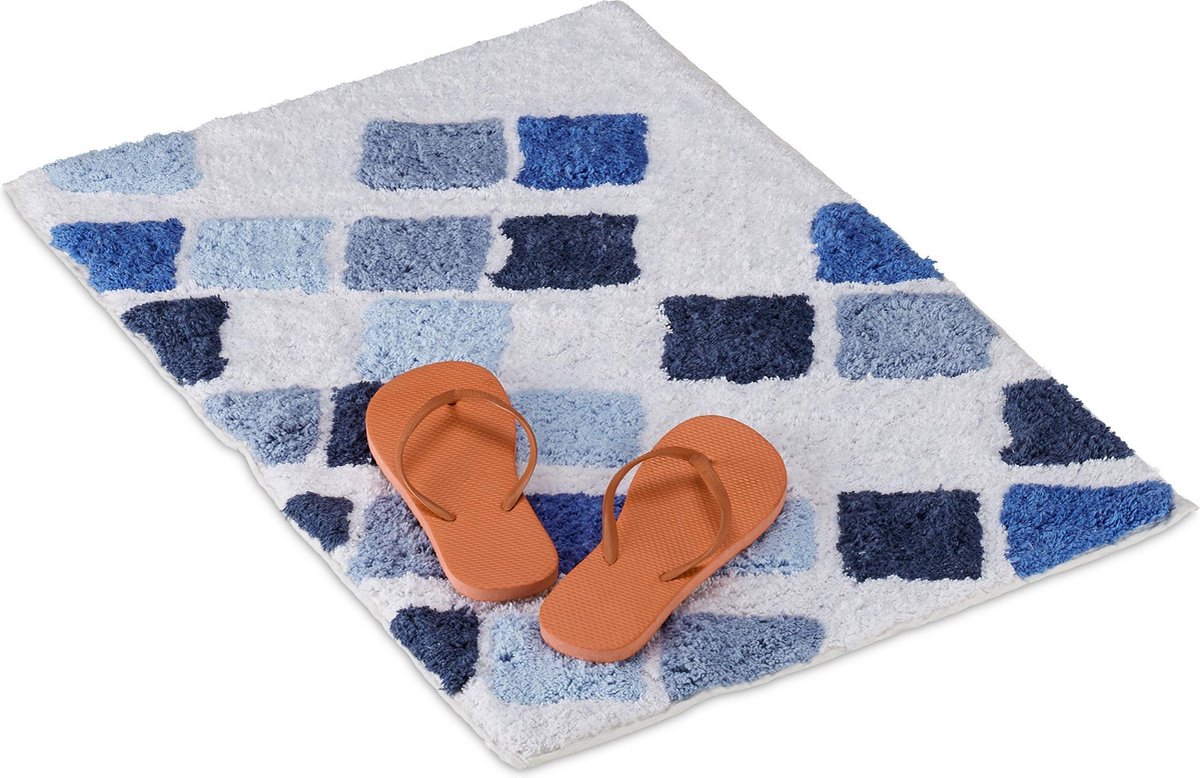 Relaxdays Badmat douchemat antislip toiletmat wc-mat badkamerkleed 50 x 80 cm blauw