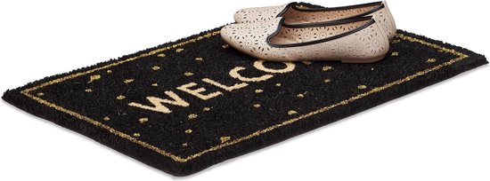 relaxdays - paillasson Welcome points - tapis de pied - tapis de noix de coco antidérapant - fibres de noix de coco