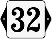 Huisnummerbord klassiek - huisnummer 32 - 16 x 12 cm - wit - schroeven  - nummerbord  - voordeur