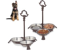 2x voerbak hond met standaard - gietijzer - hondenvoerbak - 3 eetbakjes van rvs