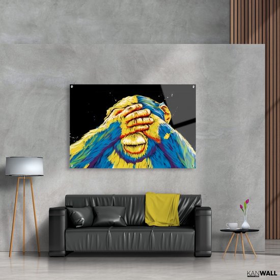 Luxe Plexiglas Schilderij Shy Monkey | 100x150 | Woonkamer | Slaapkamer | Kantoor | Muziek | Design | Art | Modern | ** 5MM DIK**
