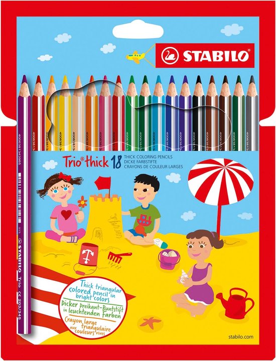 STABILO Trio Thick - Ergonomisch Kleurpotlood - Met Extra Dikke Kern 4,2 mm - Etui Met 18 Kleuren