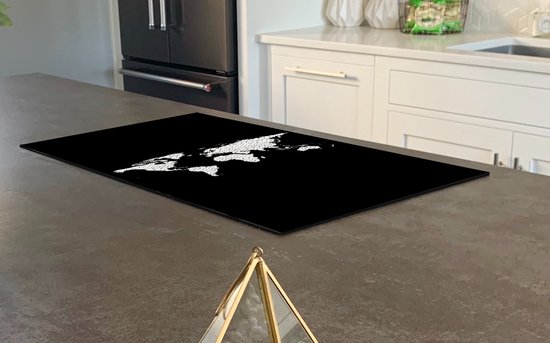 KitchenYeah® Inductie beschermer 30x52 cm - Wereldkaart - Patronen - Zwart - Kookplaataccessoires - Afdekplaat voor kookplaat - Inductiebeschermer - Inductiemat - Inductieplaat mat