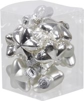12x Sterretjes kersthangers/kerstballen zilver van glas - 4 cm - mat/glans - Kerstboomversiering