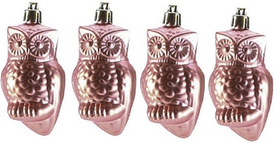 8x Kersthangers figuurtjes roze uilen 9 cm - uilen thema kerstboomhangers - kerstboomversiering