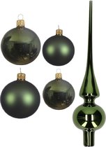 Compleet glazen kerstballen pakket donkergroen glans/mat 38x stuks - 18x 4 cm en 20x 6 cm - Inclusief piek glans