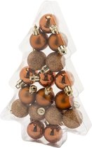 17x stuks kleine kunststof kerstballen koper 3 cm mat/glans/glitter - Onbreekbare plastic kerstballen - Kerstversiering