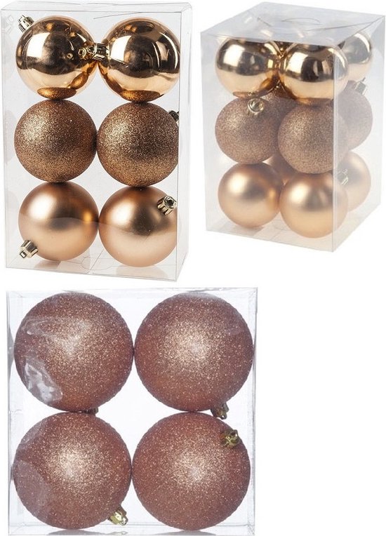 Set de Décorations de Noël mix mat/brillant/pailleté mix Boules de Noël en cuivre 6 - 8 - 10 cm paquet - 62x pièces