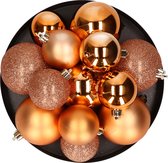 Kerstversiering set mix mat/glans/glitter kerstballen in het koper 6 en 8 cm pakket - 36x stuks