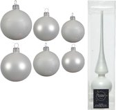 Groot pakket glazen kerstballen winter wit glans/mat 50x stuks - 4-6-8 cm incl piek glans 26 cm