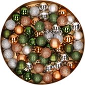 60x stuks kunststof kerstballen mix koper/groen/zilver 3 cm - Kerstversiering/kerstboomversiering