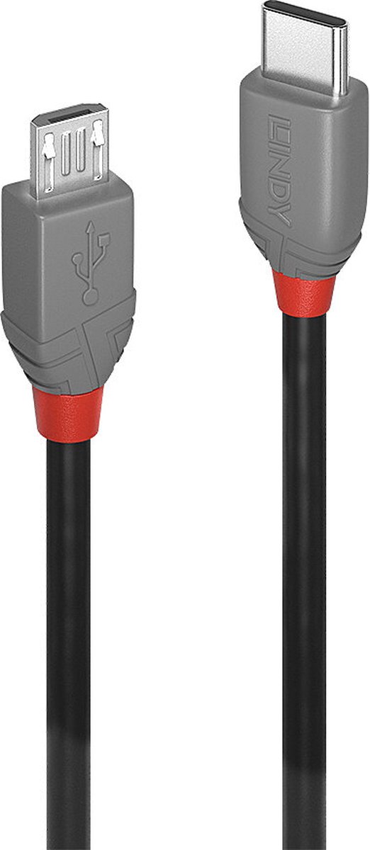 LINDY 36892 USB-kabel USB 2.0 USB-C stekker, USB-micro-B stekker 2.00 m Zwart, Grijs