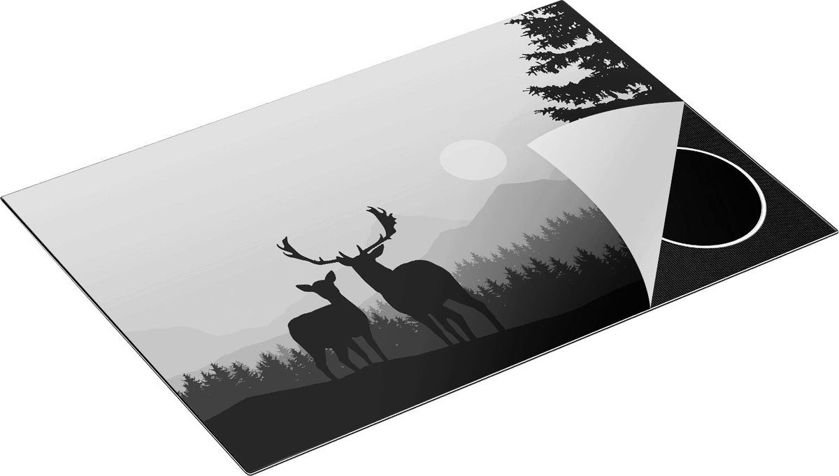 Chefcare Inductie Beschermer Twee Herten - Zonsondergang - Silhouet - Zwart Wit - 77x51 cm - Afdekplaat Inductie - Kookplaat Beschermer - Inductie Mat