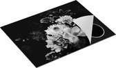 Chefcare Inductie Beschermer Diverse Bloemen op Zwart Achtergrond - Zwart Wit - 70x52 cm - Afdekplaat Inductie - Kookplaat Beschermer - Inductie Mat