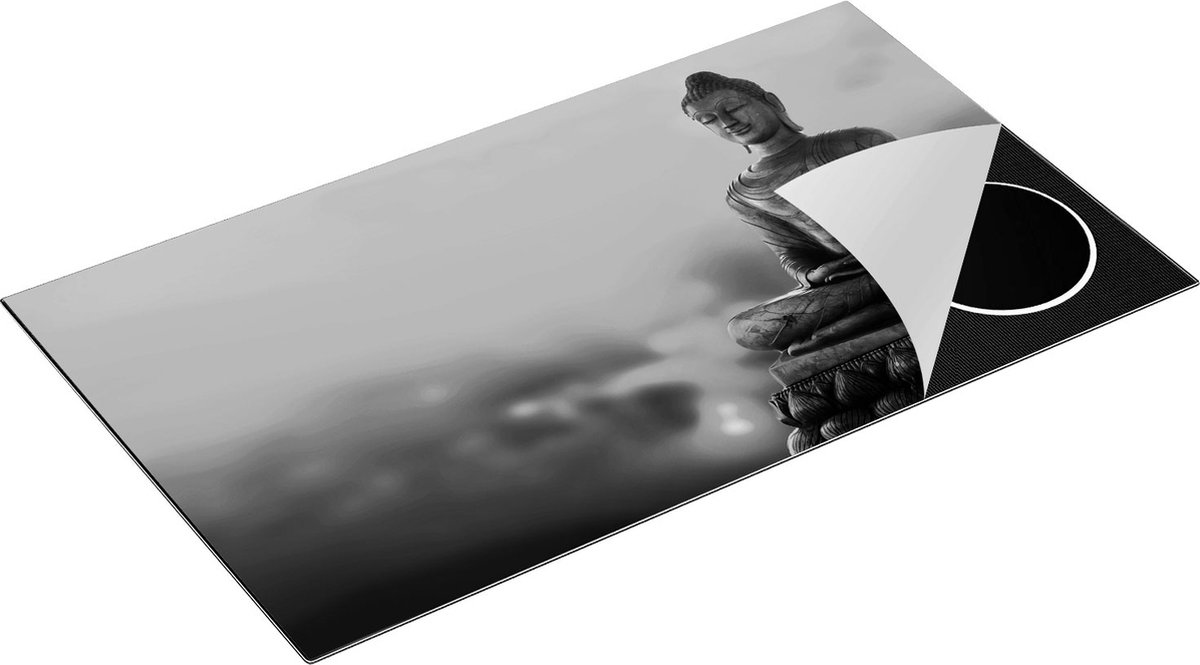 Chefcare Inductie Beschermer Boeddha Standbeeld bij Zonsondergang - Zwart Wit - 91,6x52,7 cm - Afdekplaat Inductie - Kookplaat Beschermer - Inductie Mat