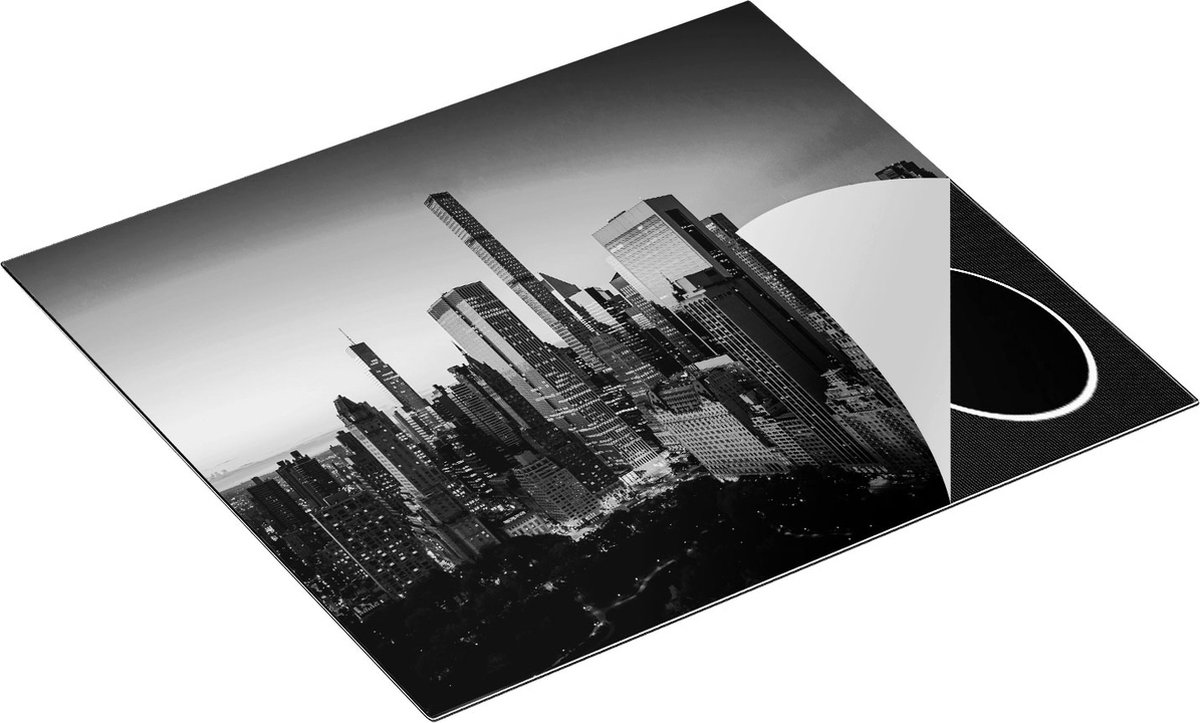 Chefcare Inductie Beschermer New York bij Zonsopgang - Zwart Wit - 57,6x51,6 cm - Afdekplaat Inductie - Kookplaat Beschermer - Inductie Mat