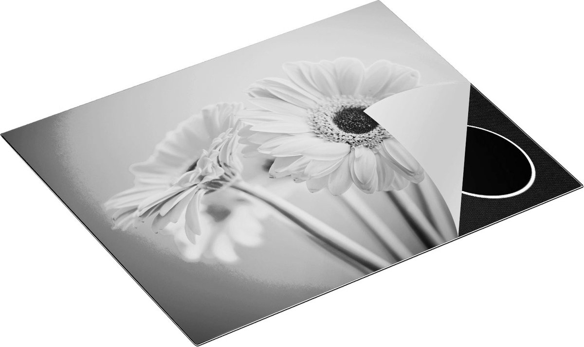 Chefcare Inductie Beschermer Twee Roze Anjers - Bloemen - Zwart Wit - 65x50 cm - Afdekplaat Inductie - Kookplaat Beschermer - Inductie Mat