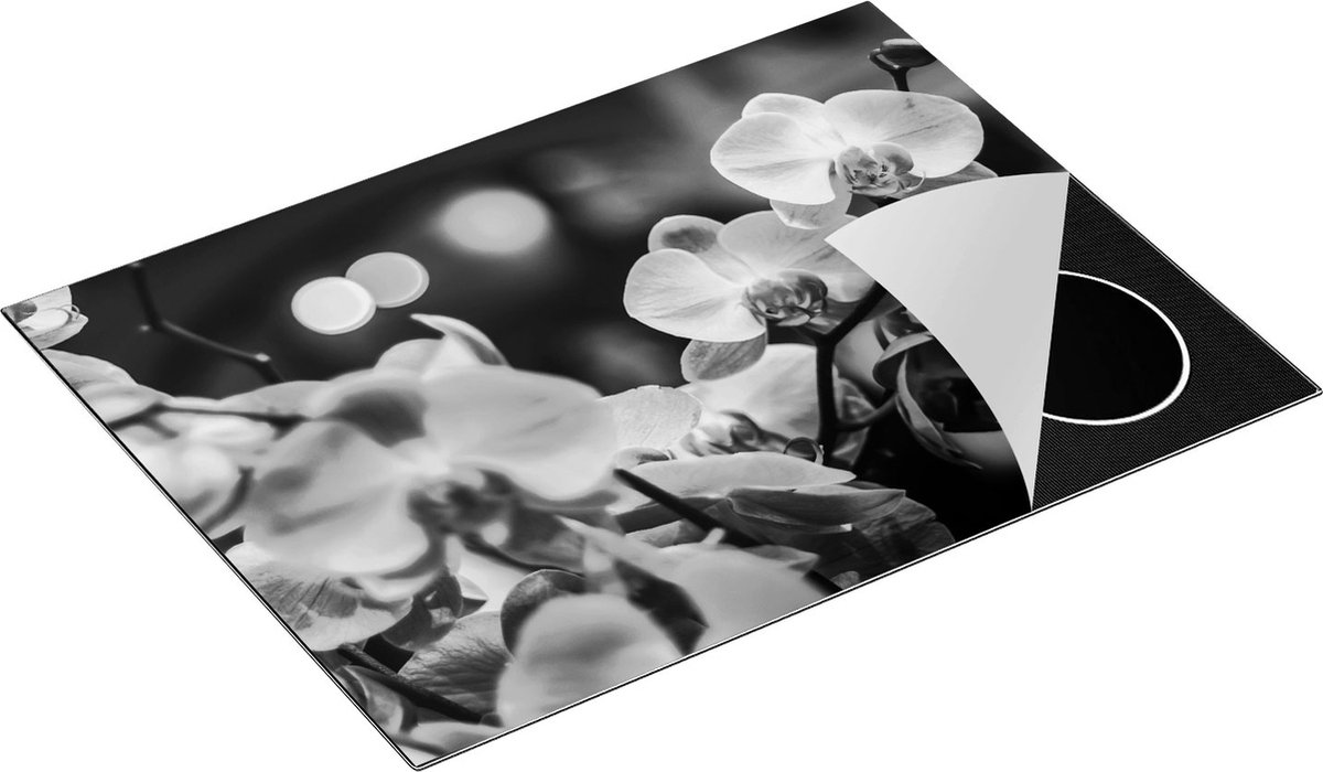 Chefcare Inductie Beschermer Roze Orchidee Bloemen - Zwart Wit - 70x52 cm - Afdekplaat Inductie - Kookplaat Beschermer - Inductie Mat