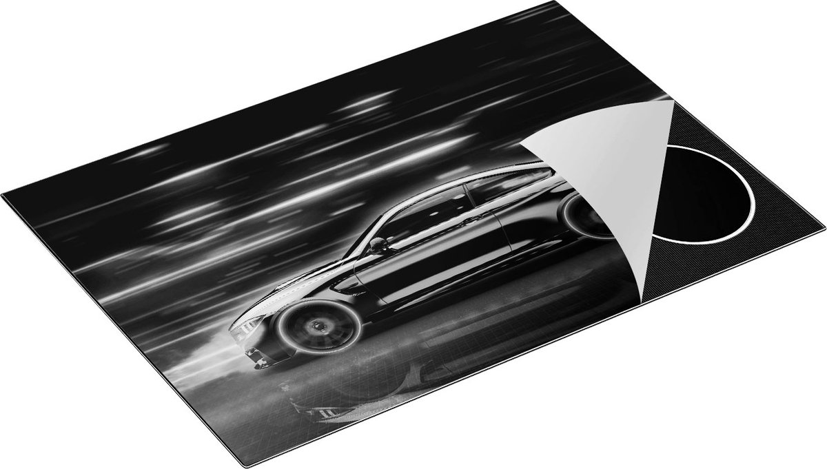 Chefcare Inductie Beschermer Zwarte Sportwagen Auto - Zwart Wit - 75x55 cm - Afdekplaat Inductie - Kookplaat Beschermer - Inductie Mat