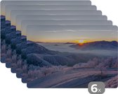 Placemat - Winter - Bergen - Zon - Avond - 45x30 cm - 6 stuks - Hittebestendig - Anti-Slip - Onderlegger - Afneembaar