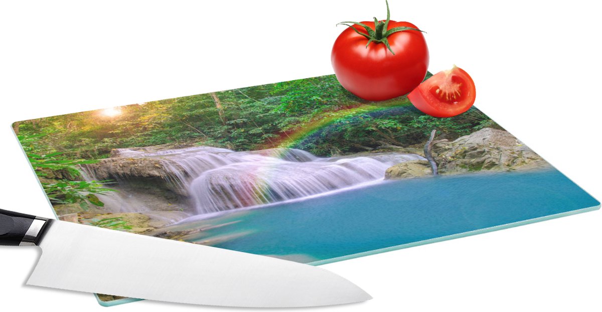 Glazen Snijplank - 28x20 - Regenboog - Zon - Waterval - Natuur - Snijplanken Glas