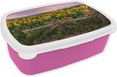 Broodtrommel Roze - Lunchbox - Brooddoos - Zonnebloem - Bloemen - Planten - 18x12x6 cm - Kinderen - Meisje