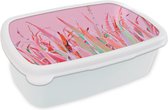Broodtrommel Wit - Lunchbox - Brooddoos - Zomer - Planten - Pastel - 18x12x6 cm - Volwassenen
