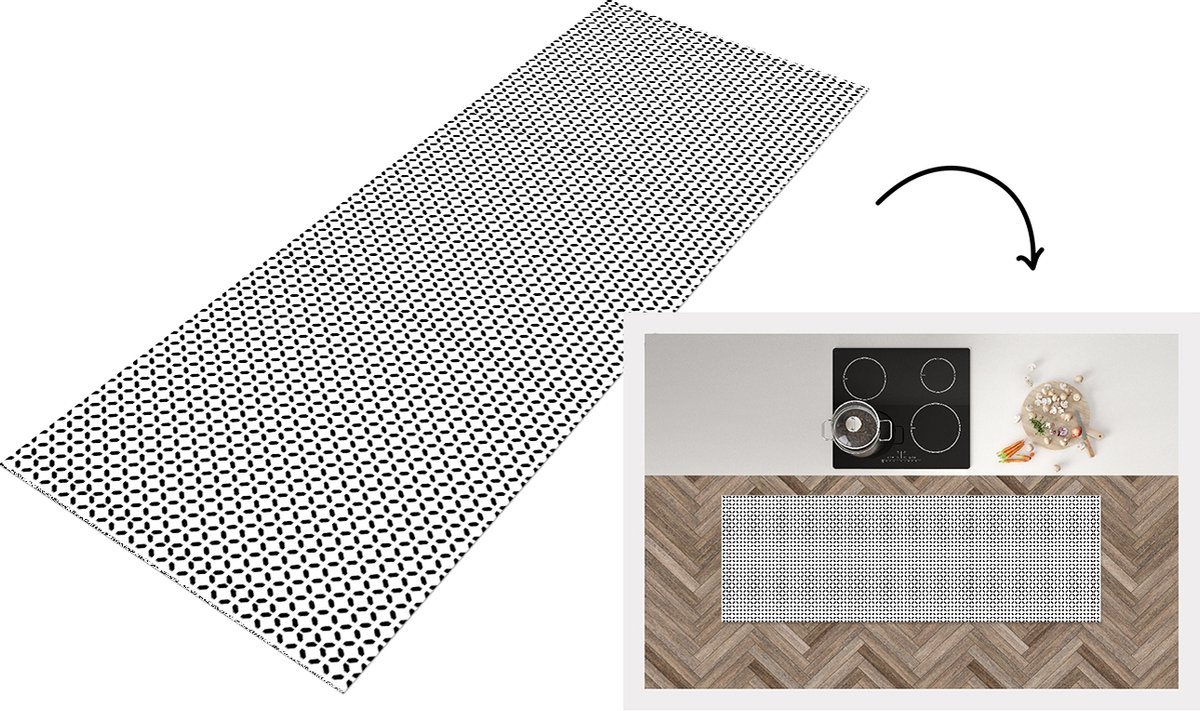 KitchenYeah Keukenloper - Loper keuken - Zwart - Wit - Geometrie - Patronen - Abstract - Keukenloper vinyl, foto 5