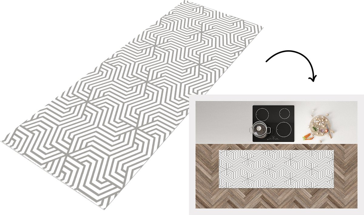 KitchenYeah Keukenloper - Loper keuken - Lijn - Design - Geometrie - Patroon - 150x50 cm - Keukenloper vinyl Multicolor
