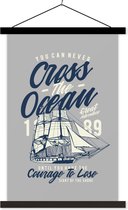 Porte-affiche avec affiche - Affiche scolaire - Bateau - Voile - Vintage - 60x90 cm - Lattes noires - Cadeau Vaderdag - Cadeau - Cadeau pour lui - Astuce - Hommes