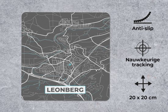 Muismat Klein - Leonberg – Stadskaart – Blauw – Plattegrond – Stadskaart – Kaart - Duitsland - 20x20 cm - MousePadParadise