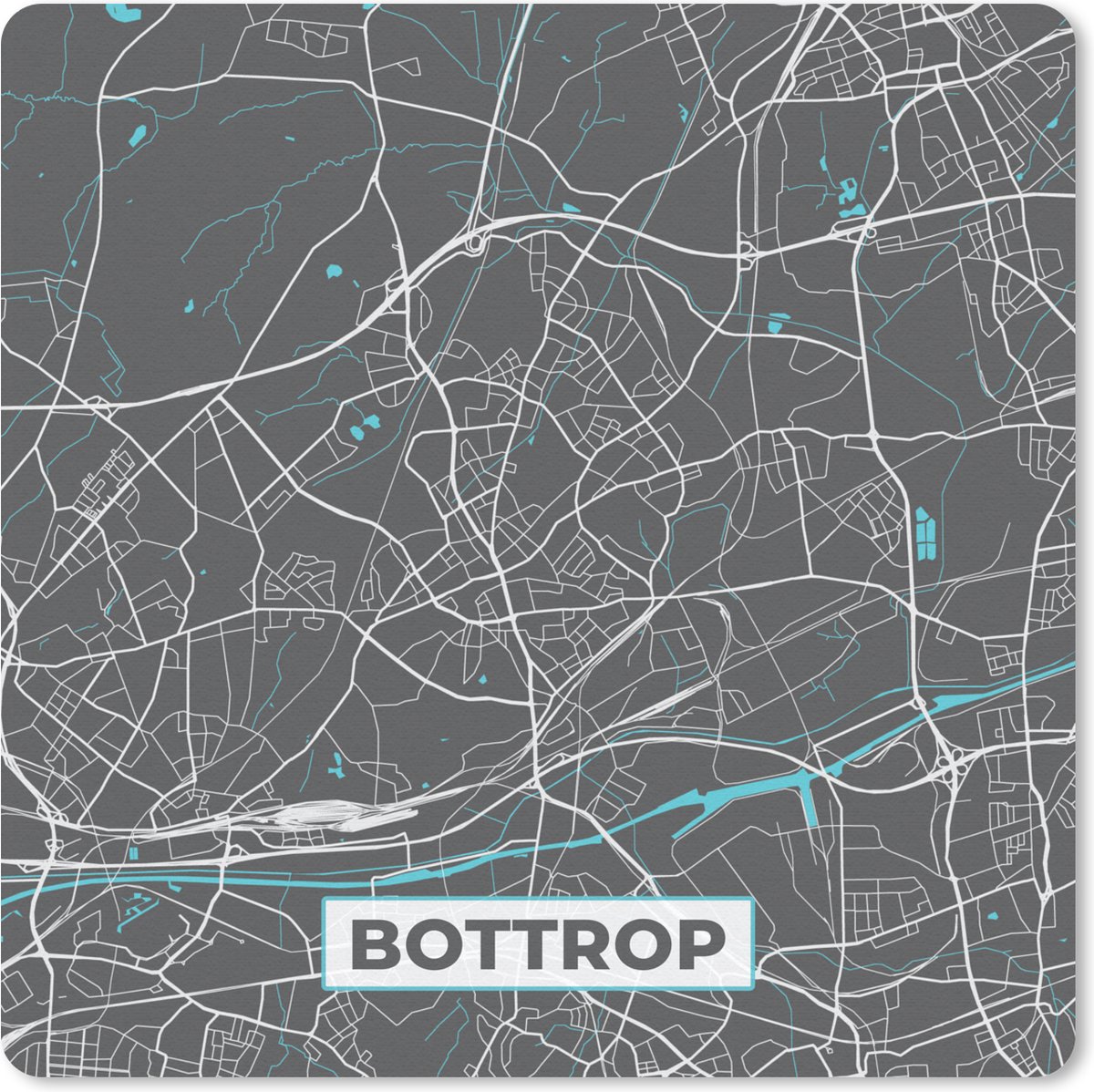Muismat - Mousepad - Plattegrond – Bottrop – Blauw – Stadskaart – Kaart - Duitsland - 30x30 cm - Muismatten