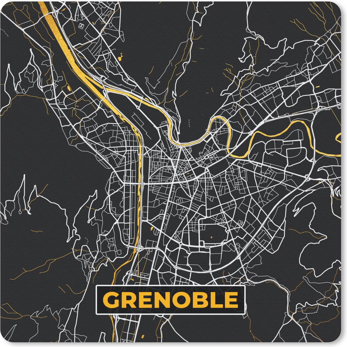 Muismat 30x30 cm - Mousepad Grenoble – Plattegrond – Frankrijk – Kaart – Stadskaart - Muismatten - Stadskaart