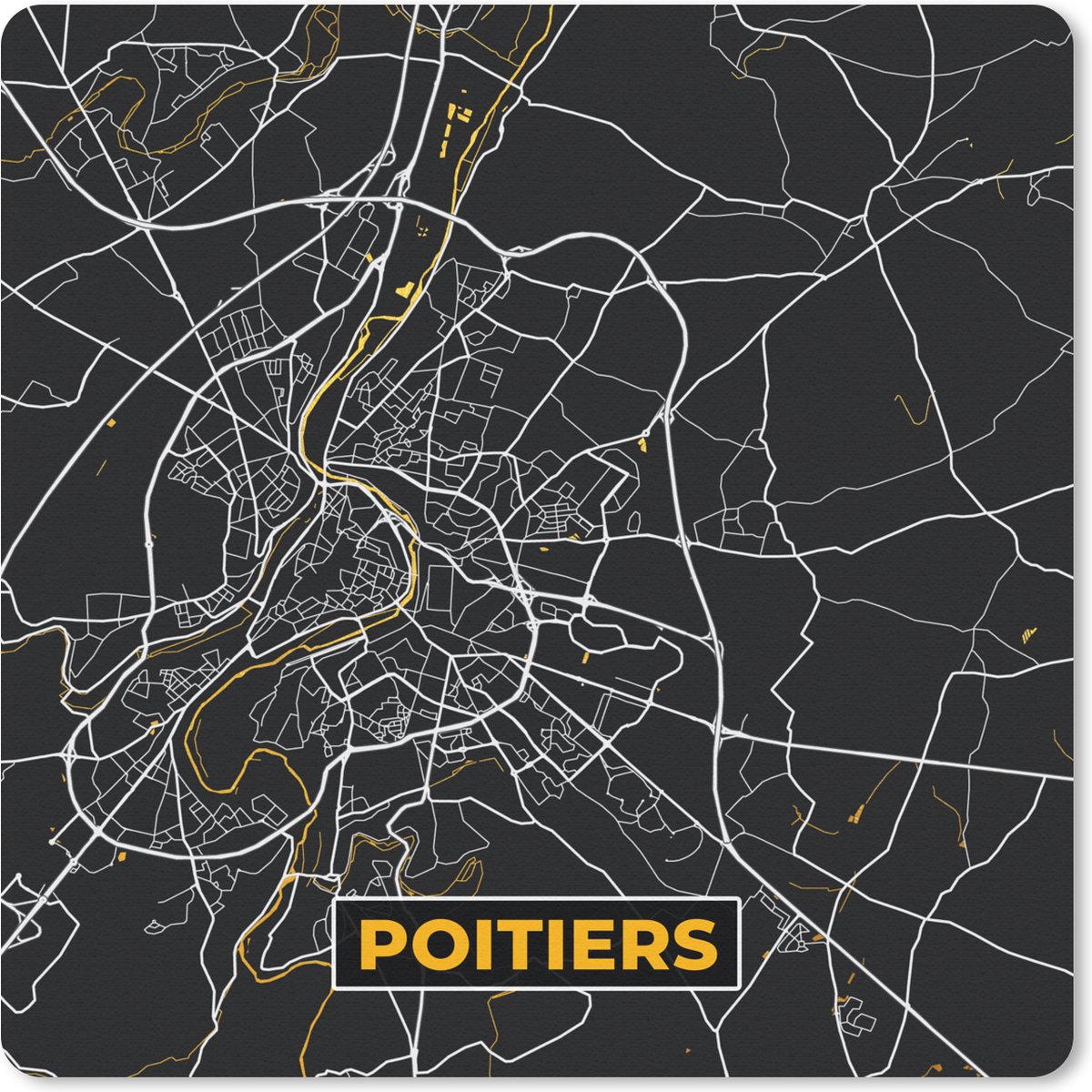 Muismat 30x30 cm - Mousepad Stadskaart - Plattegrond - Poitiers - Frankrijk - Kaart - Muismatten - Stadskaart