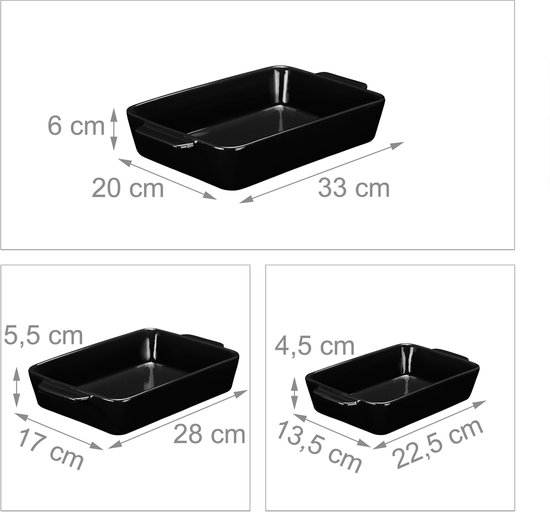 ovenschaal lasagne - set van 3 - tot ca. 300 °C - vaatwasserbestendig - keramiek - zwart