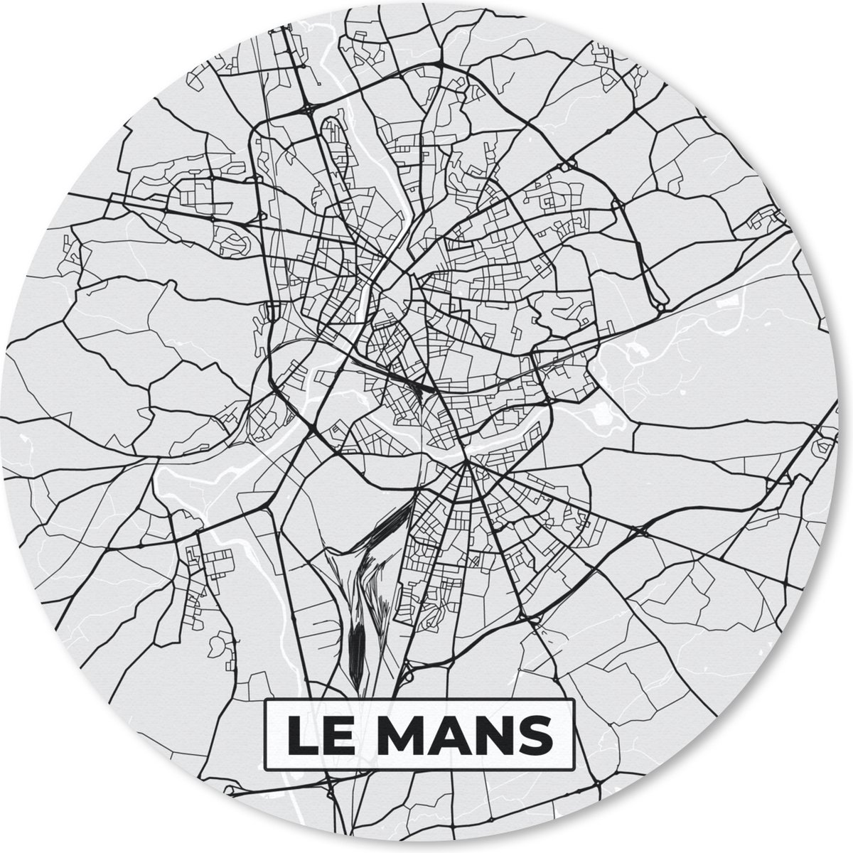 Muismat rond 50x50 cm - Mousepad Plattegrond - Le Mans - Stadskaart - Kaart - Frankrijk - Ronde muismatten - Stadskaart